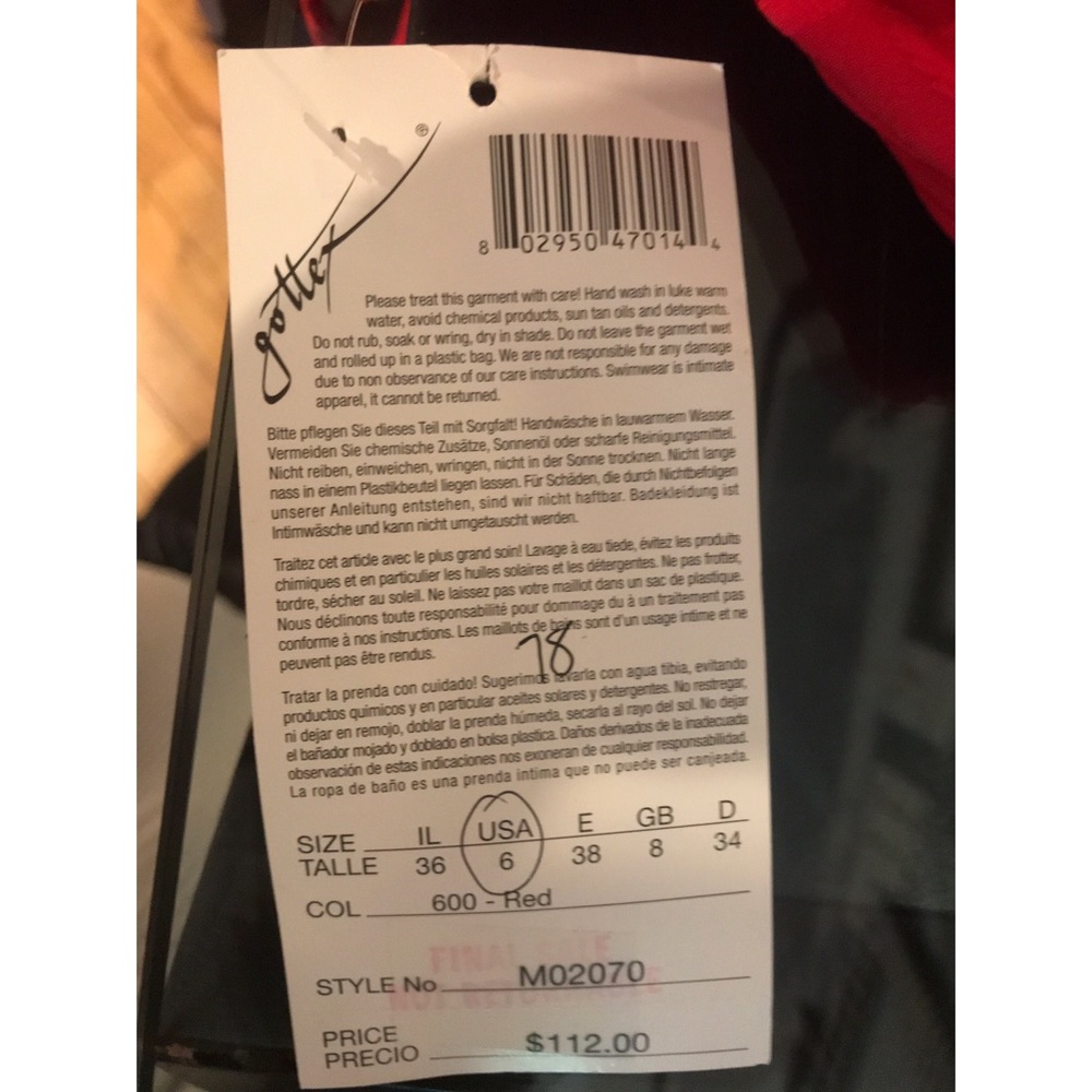 NWT Gottex Red one piece bathing suit - size 6 - Picture 4 of 4